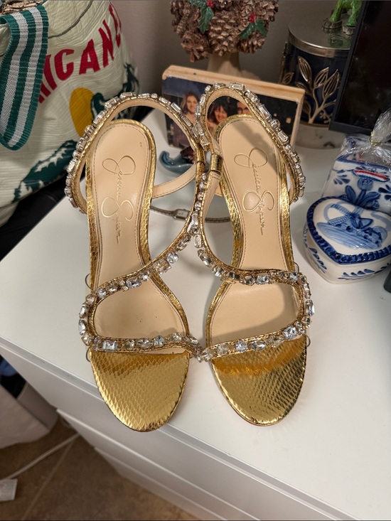 Jessica Simpson Shoes - Jessica Simpson Gold Crystal-Strap High Heels